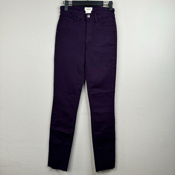 L'Agence Women Mid Rise Skinny‎ Jeans Raw Hem Denim Purple Size 25 - Picture 1 of 11